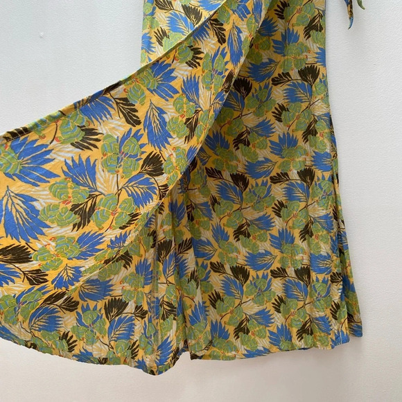 VINTAGE - 90s Flax by Joanne Engelhart Wrap Maxi Skirt Yellow Blue - Picture 7 of 7